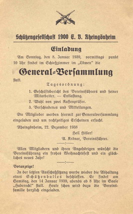 Hist. Einladung zur Generalversammlung von 1938...
