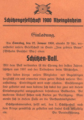 Historische Einladung zum Scützenball v. 1934...